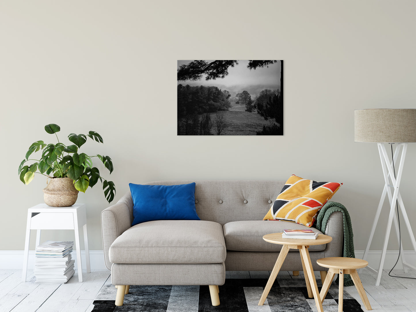 Mist of Valley Forge in Black and White Rural Fine Art Canvas Wall Art Prints 24" x 36" - PIPAFINEART