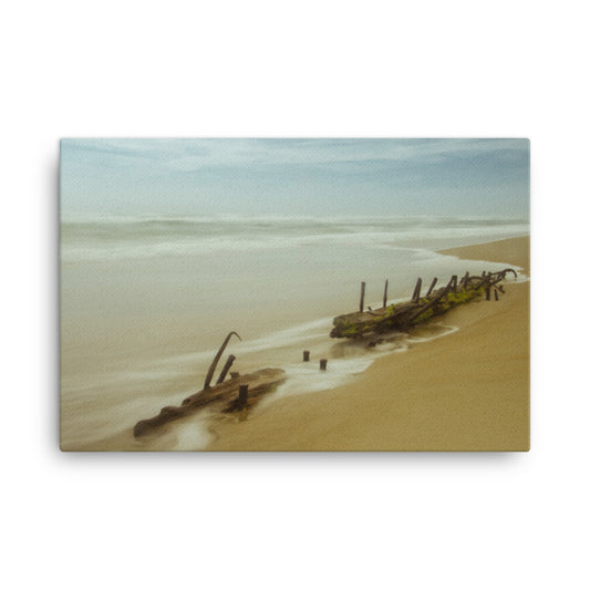 Misty Shipwreck on the Beach Coastal Landscape Canvas Wall Art Prints