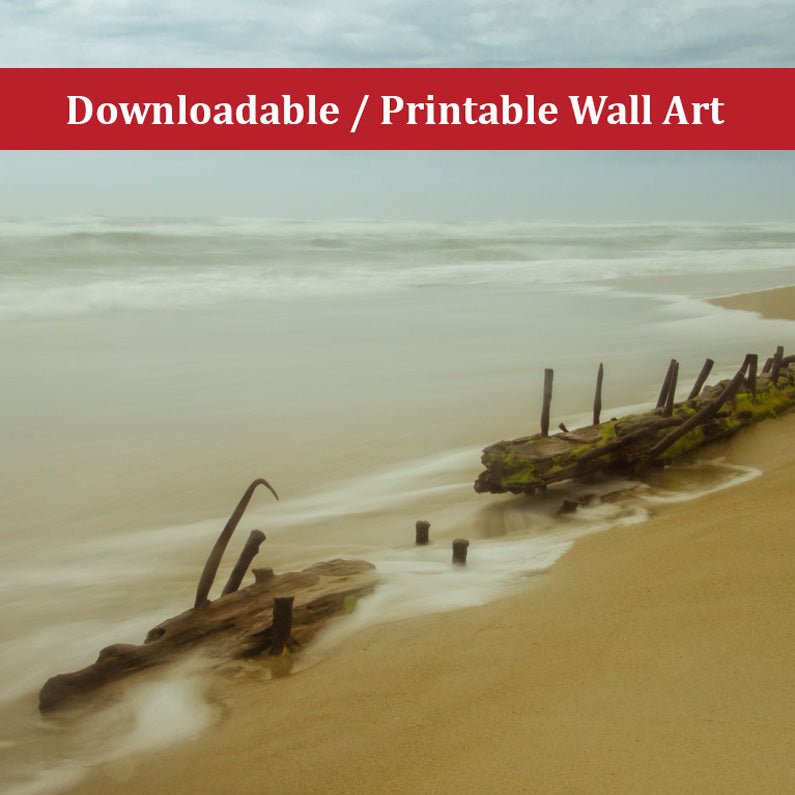Misty Shipwreck on the Beach Landscape Photo DIY Wall Decor Instant Download Print - Printable - PIPAFINEART