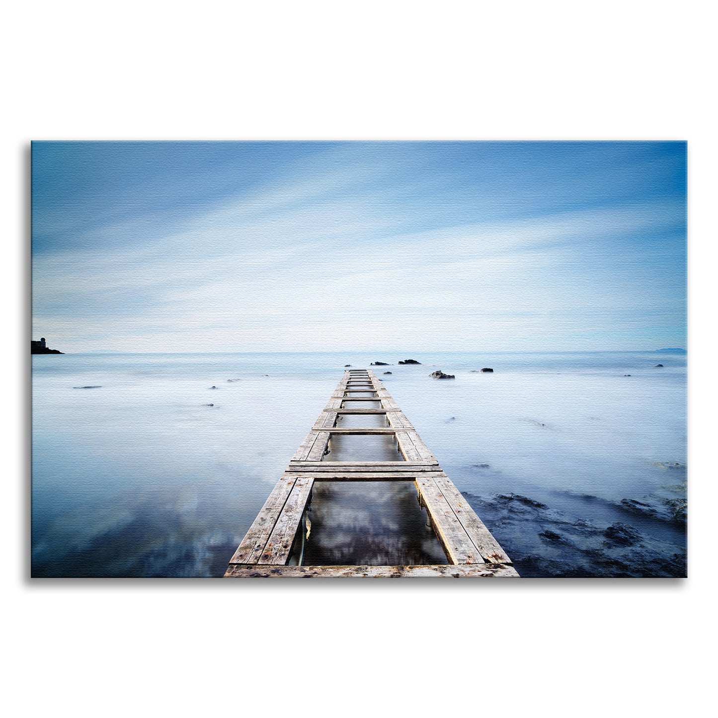 Moody Ocean and Sky Wooden Pier Landscape Photo Canvas Wall Art Prints