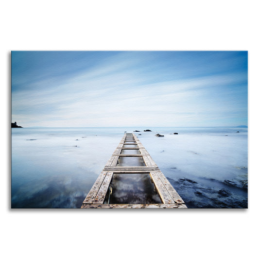 Moody Ocean and Sky Wooden Pier Landscape Photo Canvas Wall Art Prints