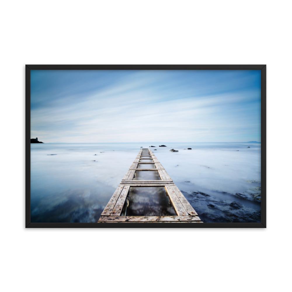 Moody Ocean and Sky Wooden Pier Framed Wall Art Prints