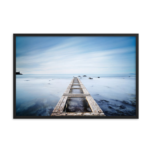 Moody Ocean and Sky Wooden Pier Framed Wall Art Prints