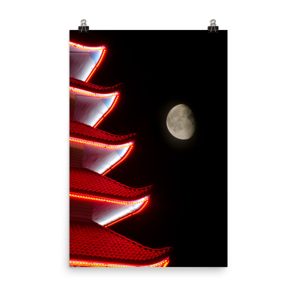 Moon Over Pagoda 1 Urban Landscape Loose Unframed Wall Art Prints - PIPAFINEART
