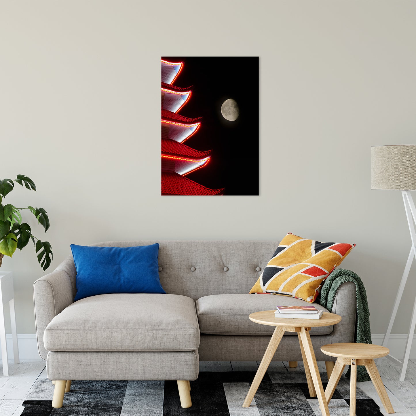 Moon Over Pagoda Night Photo Fine Art Canvas Wall Art Prints 24" x 36" - PIPAFINEART