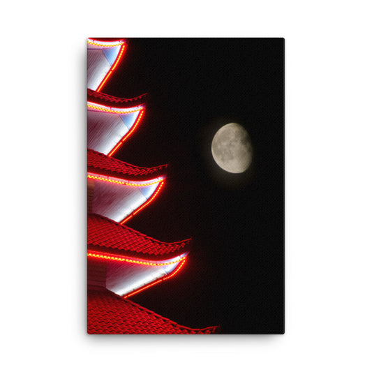 Moon Over Pagoda 1 Traditional Canvas Wall Art Print