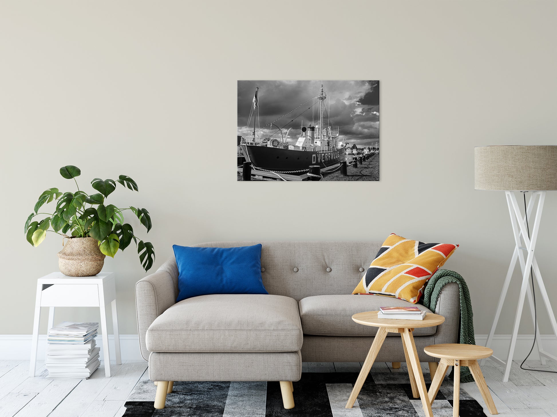 Overfalls Lightship Lewes Black and White Fine Art Canvas Wall Art Prints 24" x 36" - PIPAFINEART