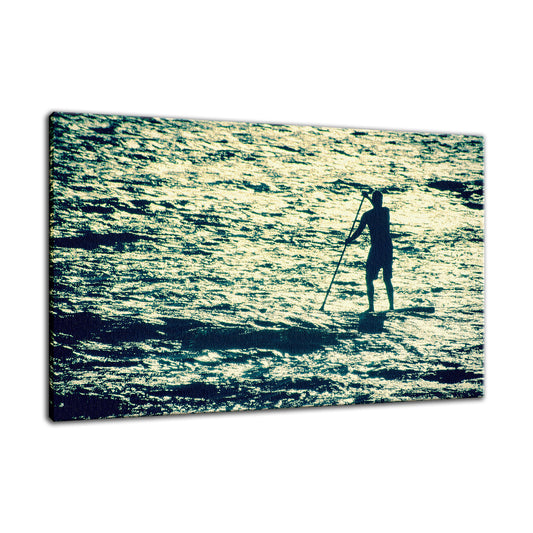 Paddle Surfer and Ocean Reflections Colorized Abstract Photo Fine Art Canvas & Unframed Wall Art Prints  - PIPAFINEART