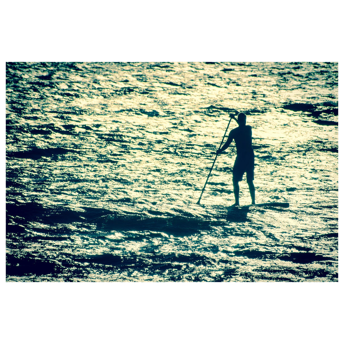 Paddle Surfer and Ocean Reflections Colorized Abstract Photo Fine Art Canvas & Unframed Wall Art Prints  - PIPAFINEART