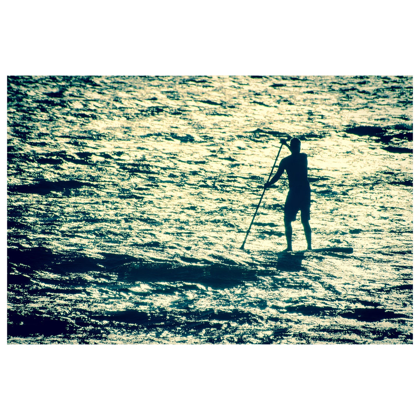 Paddle Surfer and Ocean Reflections Colorized Abstract Photo Fine Art Canvas & Unframed Wall Art Prints - PIPAFINEART