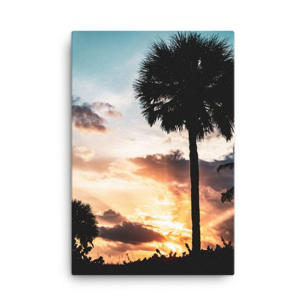 Palm Tree Silhouettes and Sunset Botanical Nature Canvas Wall Art Prints