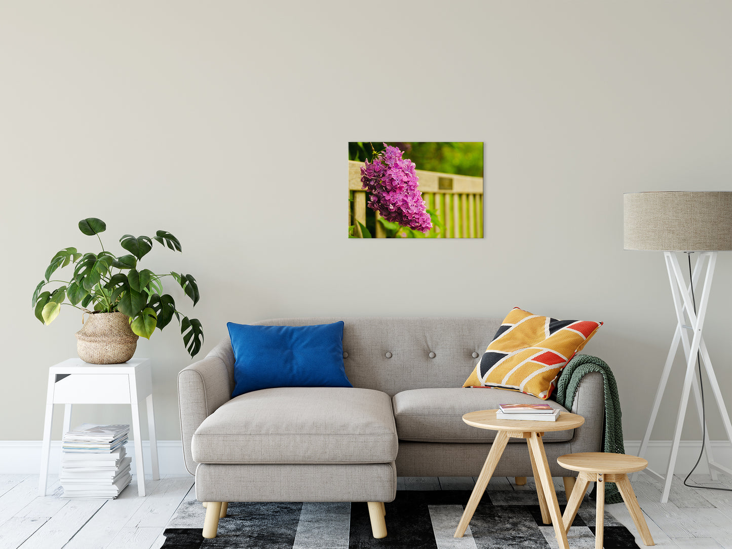 Park Bench with Lilac Nature / Floral Photo Fine Art Canvas Wall Art Prints 20" x 24" - PIPAFINEART