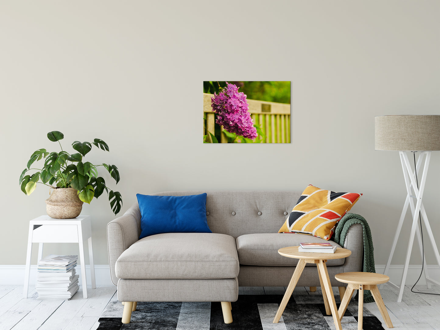 Park Bench with Lilac Nature / Floral Photo Fine Art Canvas Wall Art Prints 20" x 30" - PIPAFINEART
