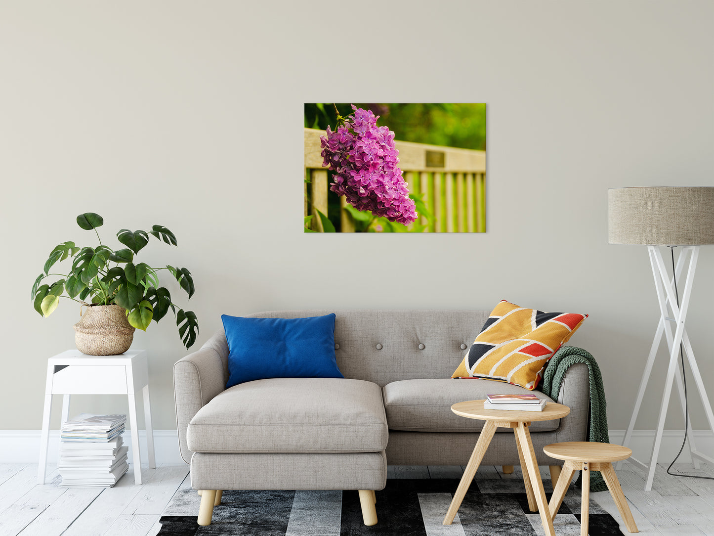 Park Bench with Lilac Nature / Floral Photo Fine Art Canvas Wall Art Prints 24" x 36" - PIPAFINEART