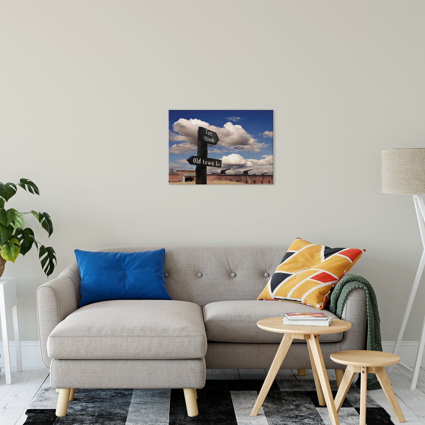 Industrial Wall Decor Living Room: Path Sign and Fort Clinch Urban Landscape Photo Fine Art Canvas Wall Art Prints