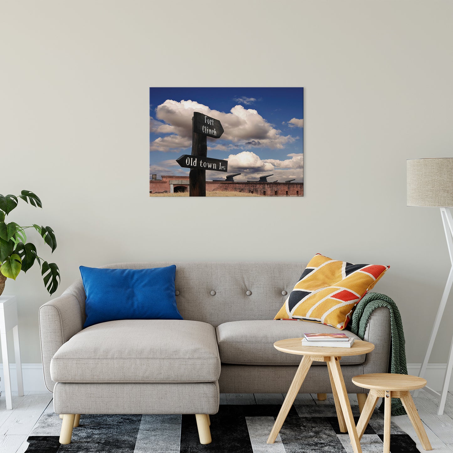 Industrial Wall Art For Living Room: Path Sign and Fort Clinch Urban Landscape Photo Fine Art Canvas Wall Art Prints