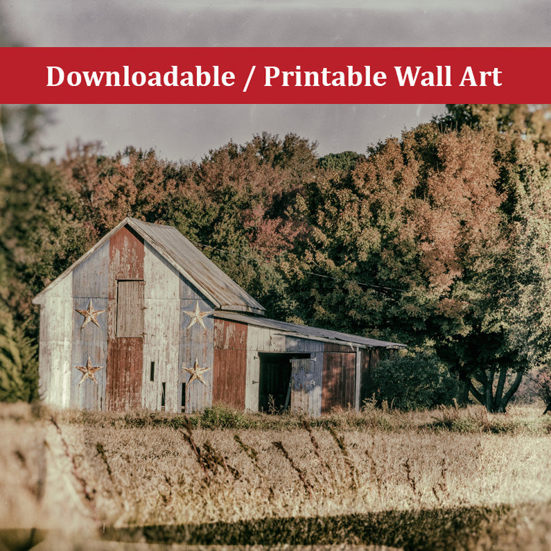Patriotic Barn in Field Glass Plate Landscape Photo DIY Wall Decor Instant Download Print - Printable - PIPAFINEART