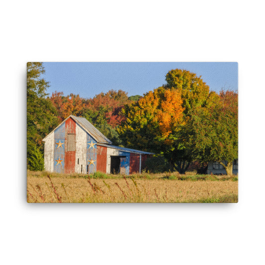 Patriotic Barn in Field Color Rural Landscape Photograph Canvas Wall Art Prints