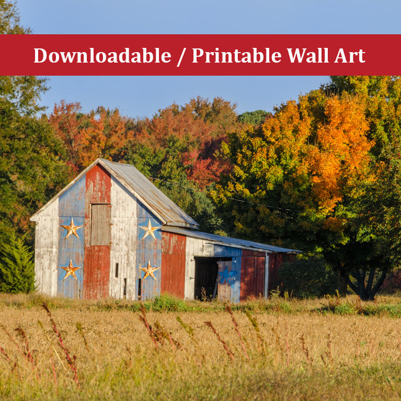 Patriotic Barn in Field Traditional Color Landscape Photo DIY Wall Decor Instant Download Print - Printable - PIPAFINEART