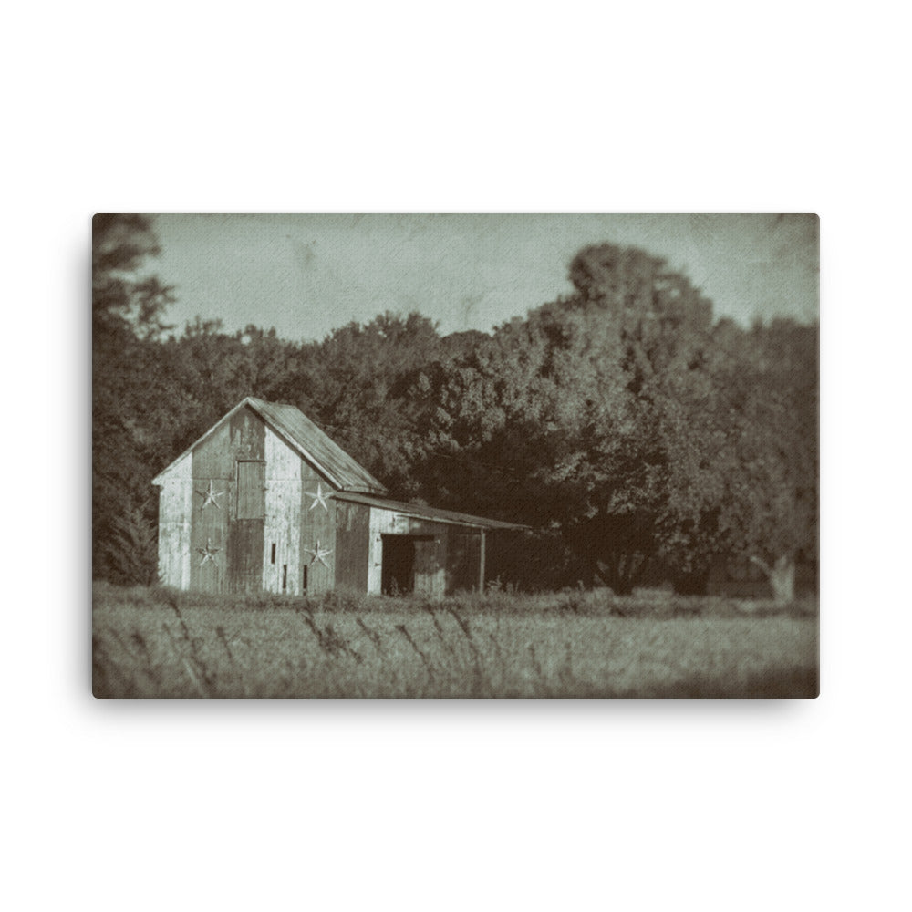 Patriotic Barn in Field Vintage Black and White Rural Landscape Canvas Wall Art Prints