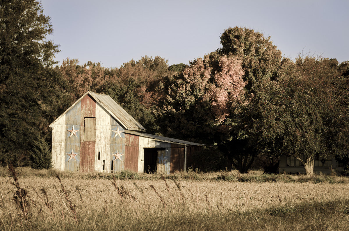 Patriotic Barn in Field Aged Effect Fine Art Canvas Wall Art Prints - PIPAFINEART