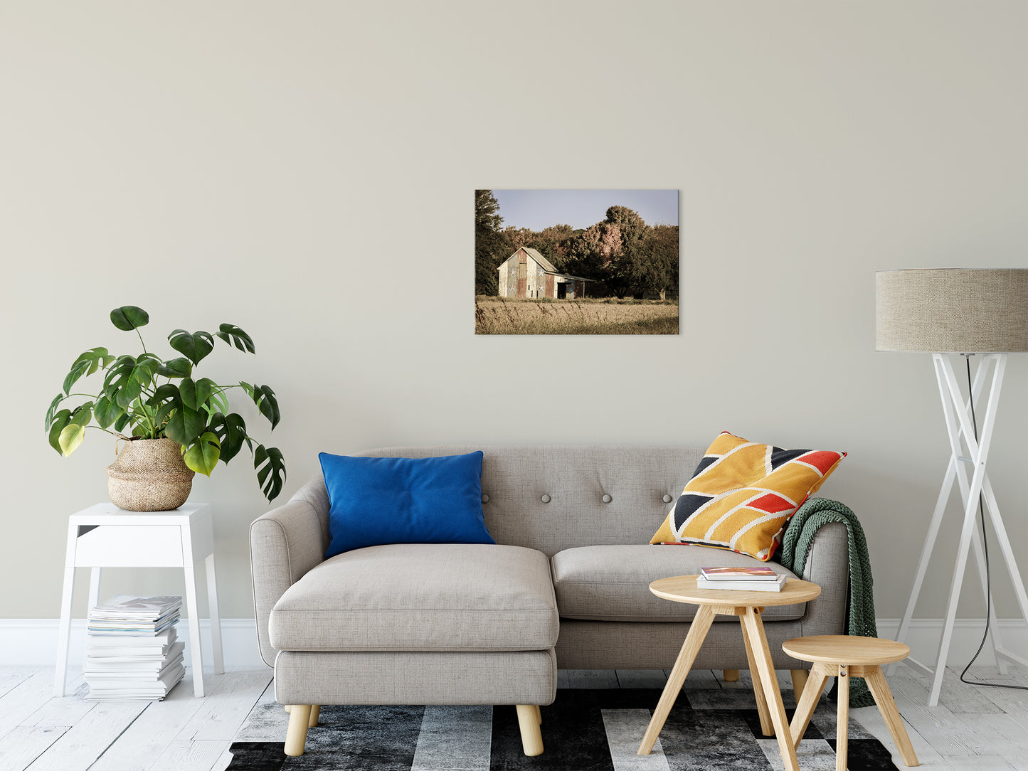 Patriotic Barn in Field Aged Effect Fine Art Canvas Wall Art Prints 20" x 30" - PIPAFINEART