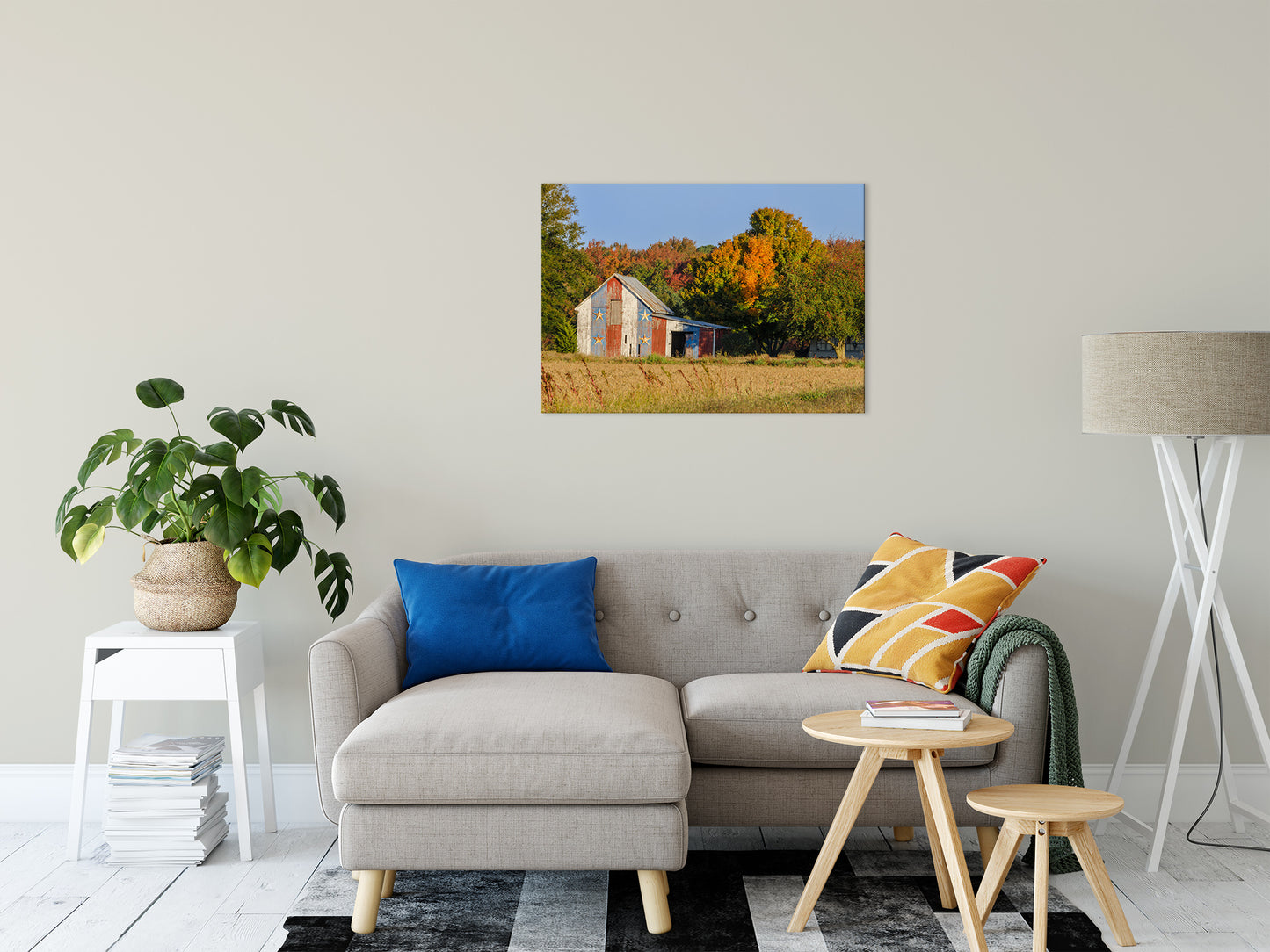 Patriotic Barn in Field Rural Landscape Photo Fine Art Canvas Wall Art Prints 24" x 36" - PIPAFINEART