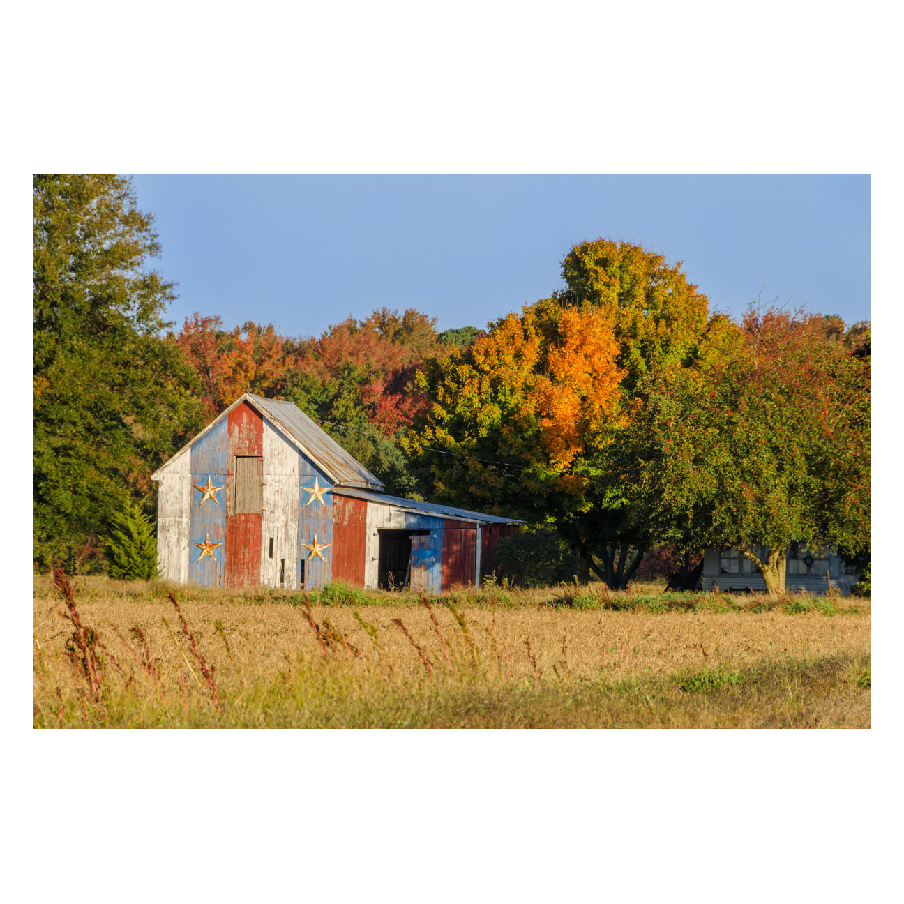Patriotic Barn in Field Rural Landscape Photo Fine Art Canvas Wall Art Prints - PIPAFINEART