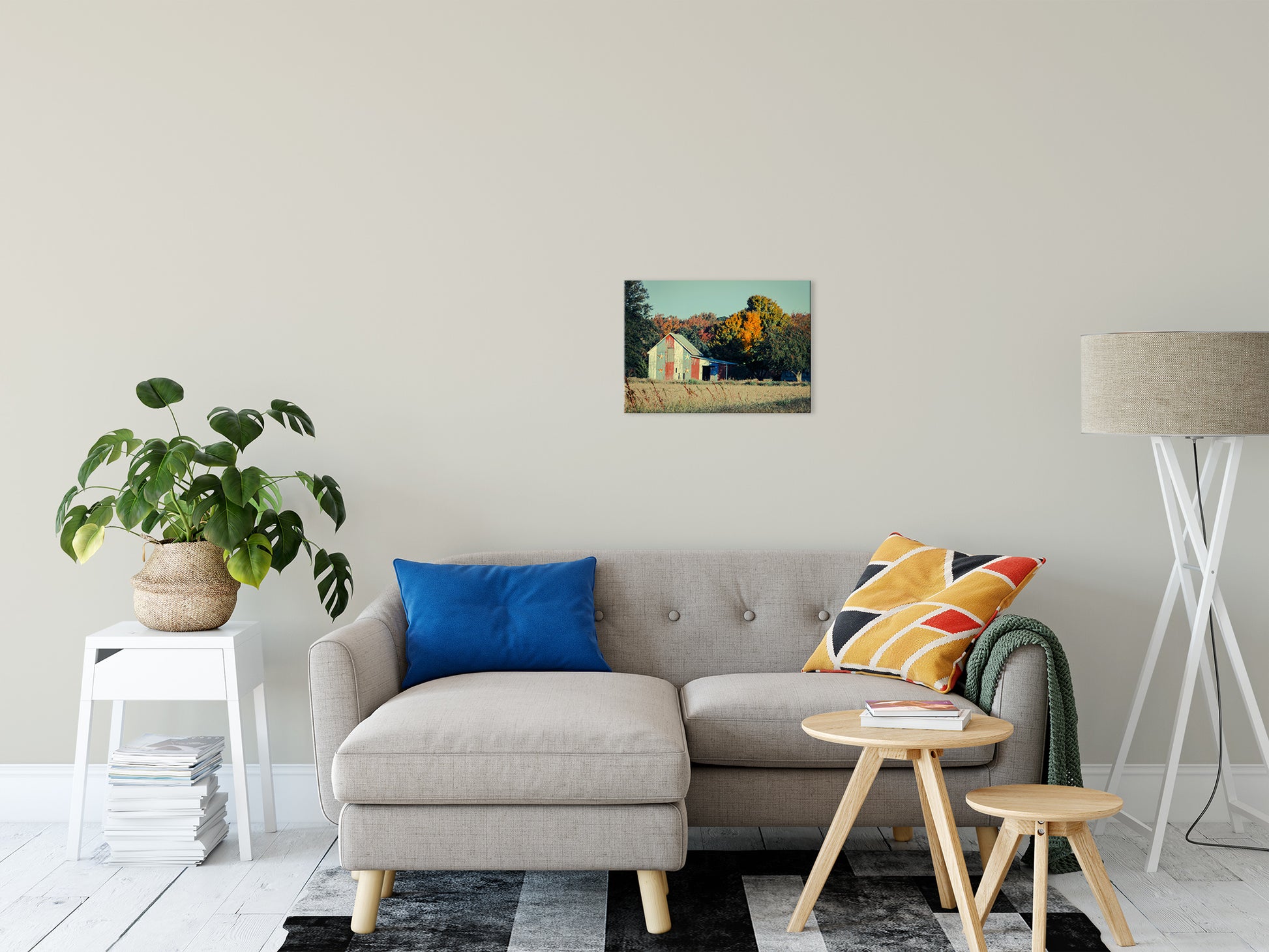 Patriotic Weathered Barn in Field Cross Processed Fine Art Canvas Wall Art Prints 16" x 20" - PIPAFINEART