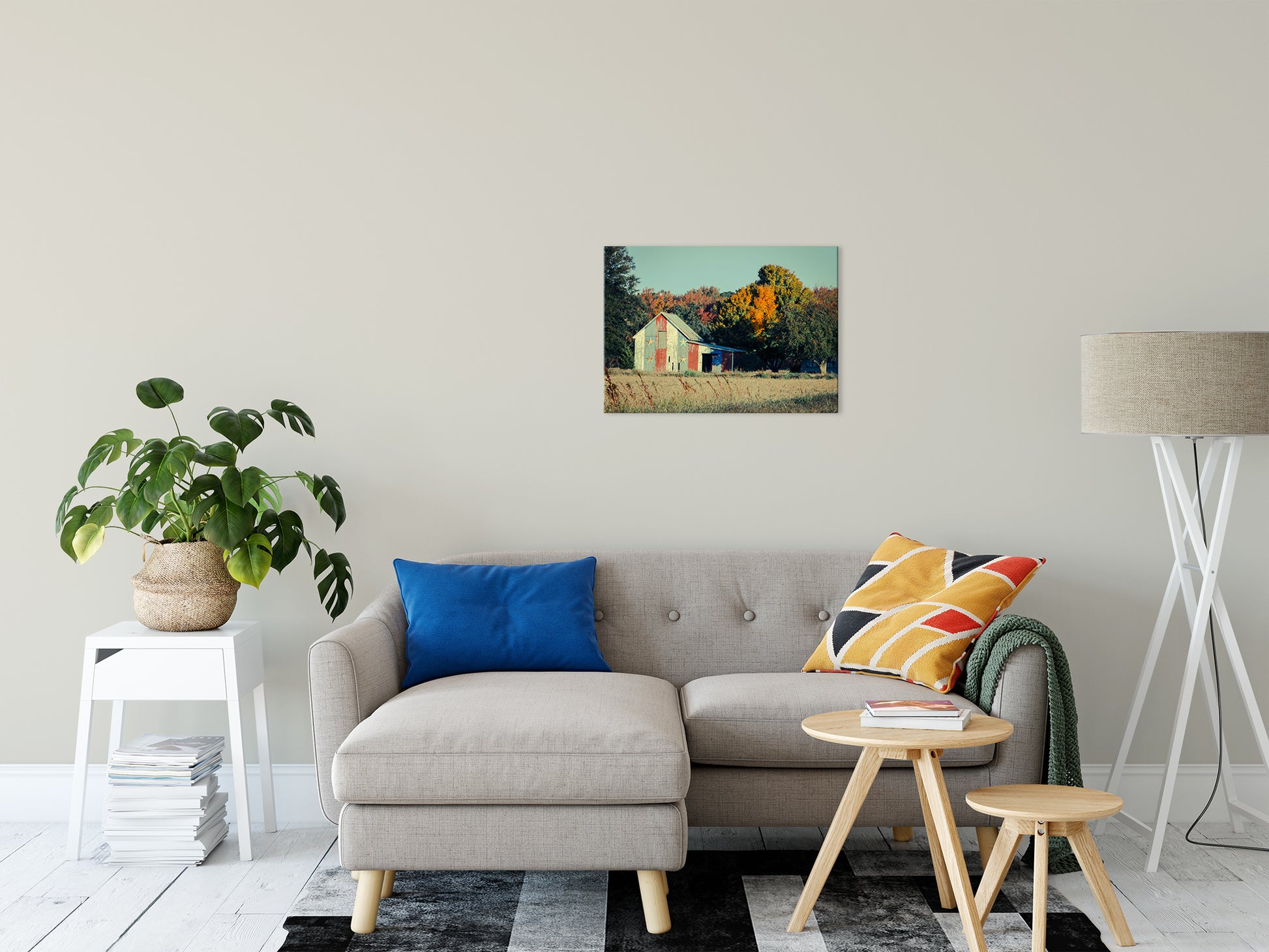 Patriotic Weathered Barn in Field Cross Processed Fine Art Canvas Wall Art Prints 20" x 24" - PIPAFINEART