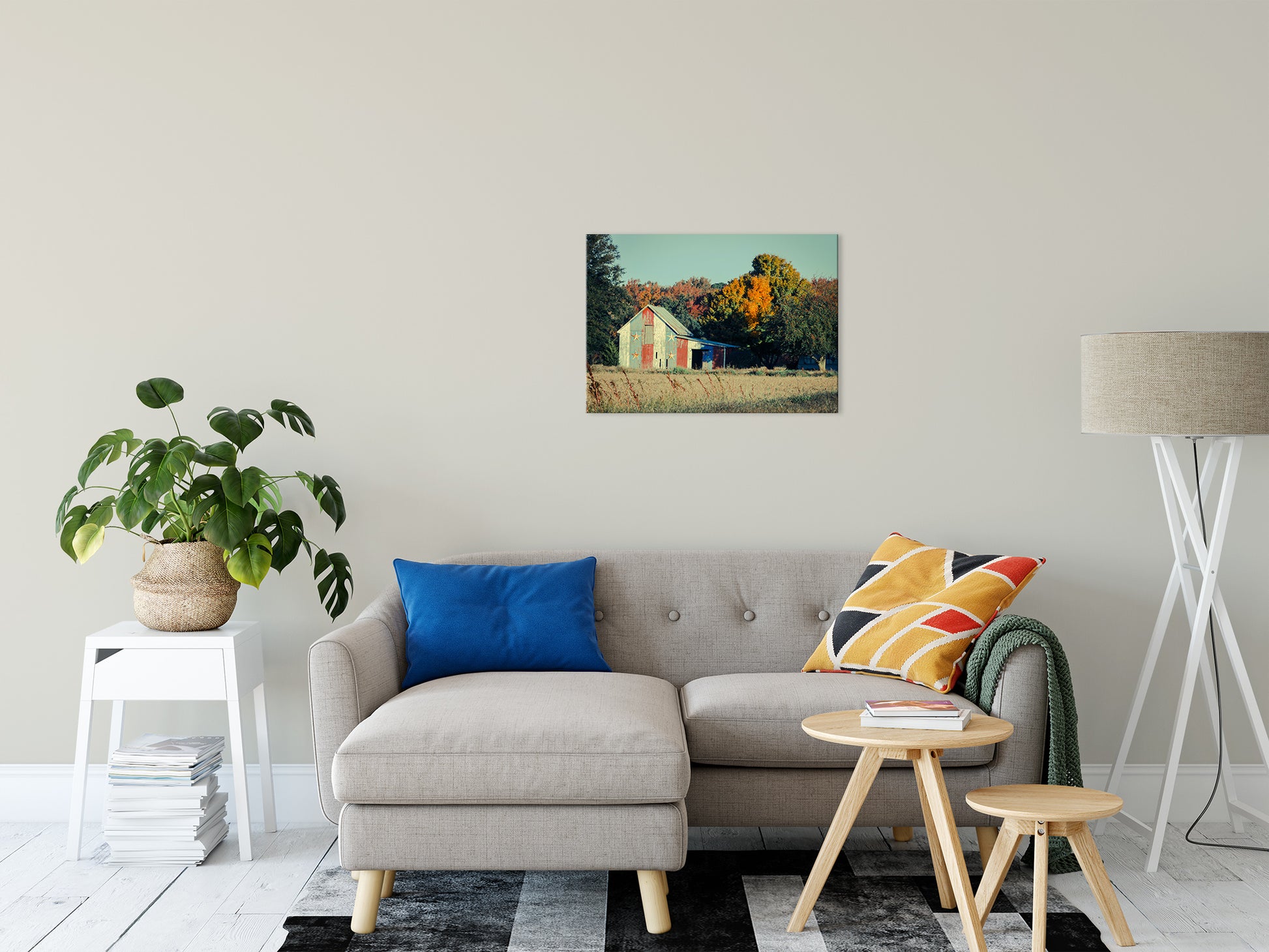 Patriotic Weathered Barn in Field Cross Processed Fine Art Canvas Wall Art Prints 20" x 30" - PIPAFINEART