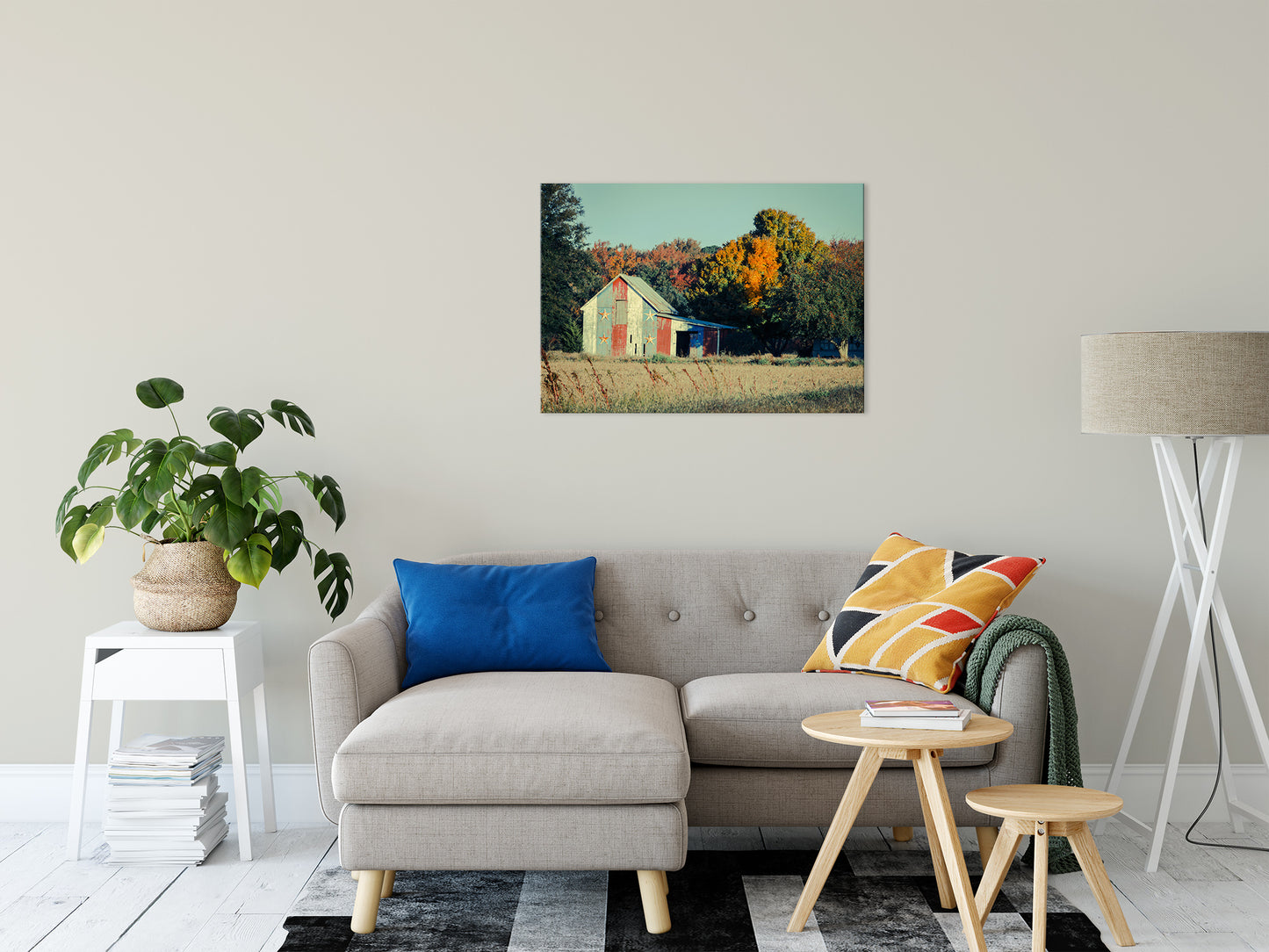 Patriotic Weathered Barn in Field Cross Processed Fine Art Canvas Wall Art Prints 24" x 36" - PIPAFINEART