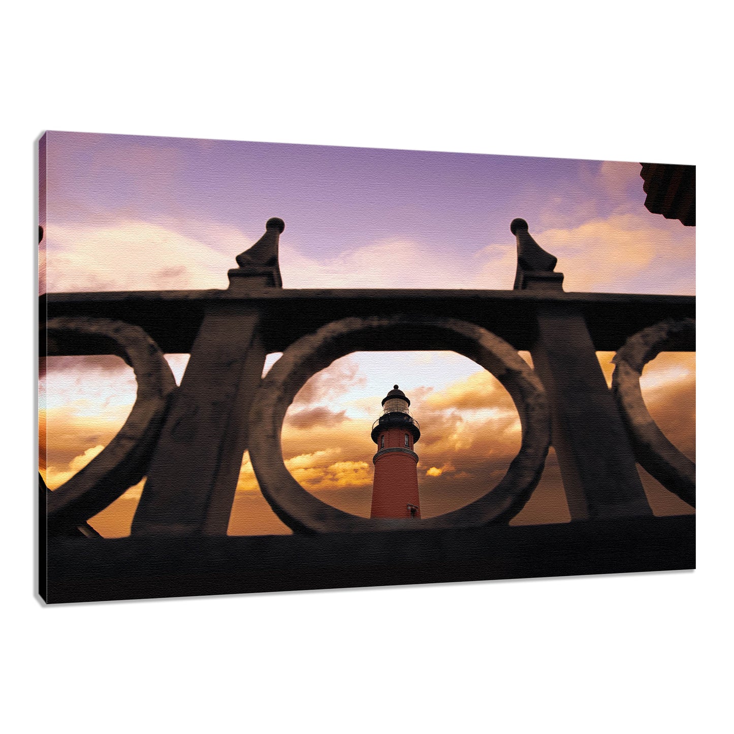 Contemporary Beach Wall Art: Ponce De Leon Lighthouse and Iron Fence Architectural Coastal Photo Fine Art Canvas Wall Art Print
