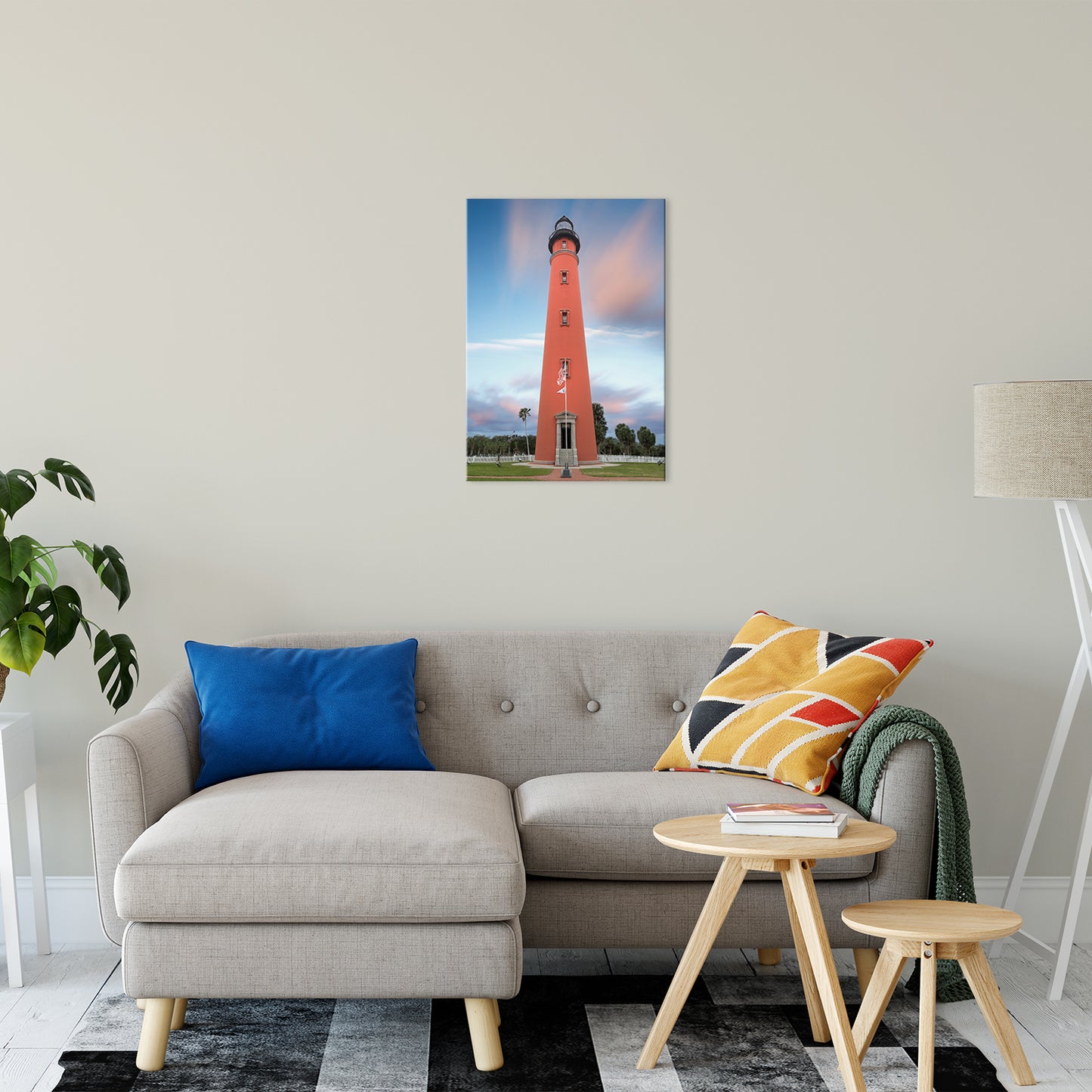 Coastal Wall Artwork: Ponce De Leon Lighthouse and Sunset Landscape Architectural Coastal Photo Fine Art Canvas Wall Art Print