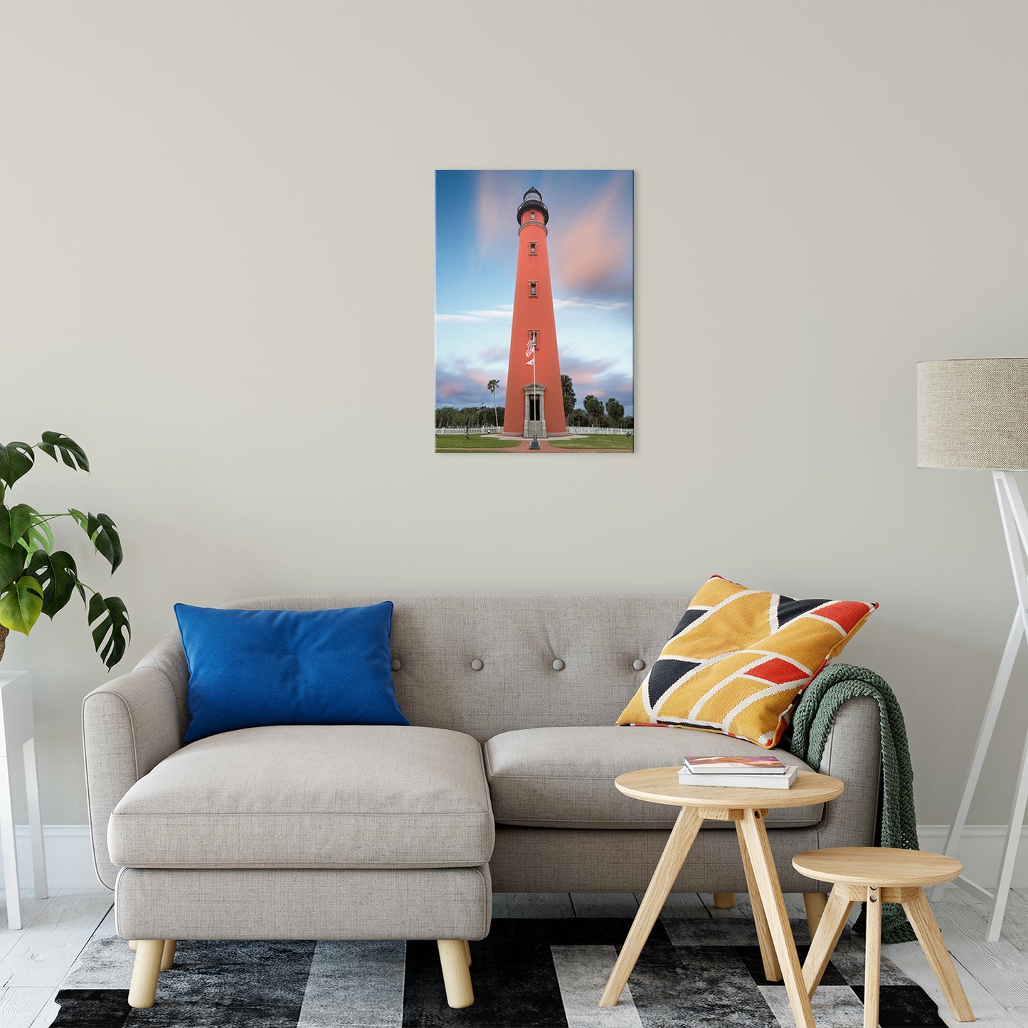 Kitchen Beach Wall Decor: Ponce De Leon Lighthouse and Sunset Landscape Architectural Coastal Photo Fine Art Canvas Wall Art Print