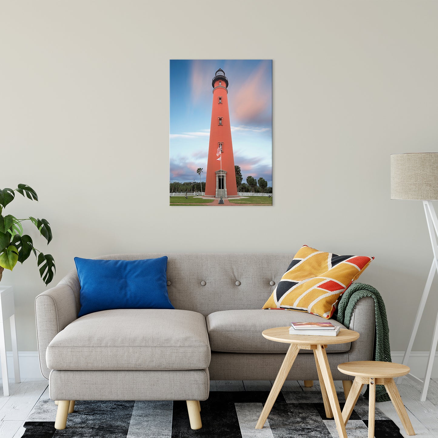 Large Beach Themed Wall Decor: Ponce De Leon Lighthouse and Sunset Landscape Architectural Coastal Photo Fine Art Canvas Wall Art Print
