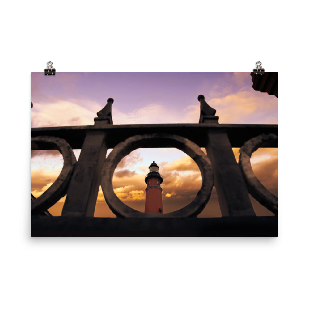 Nautical Bathroom Wall Art: Ponce De Leon Lighthouse and Iron Fence Architectural Coastal Photo Loose Wall Art Prints
