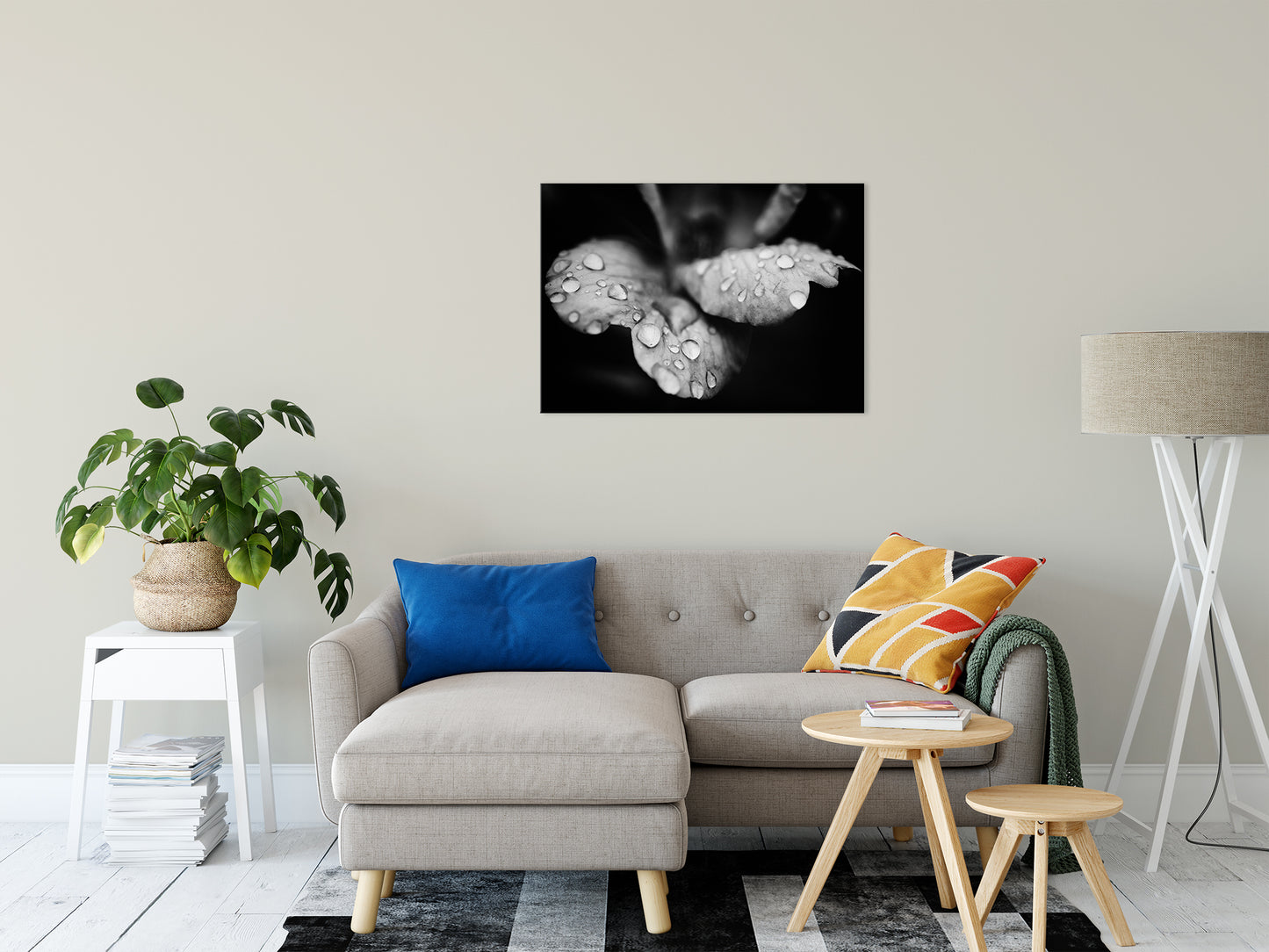 Raindrops on Wild Rose in Black and White Floral Photo Fine Art Canvas Wall Art Prints 24" x 36" - PIPAFINEART