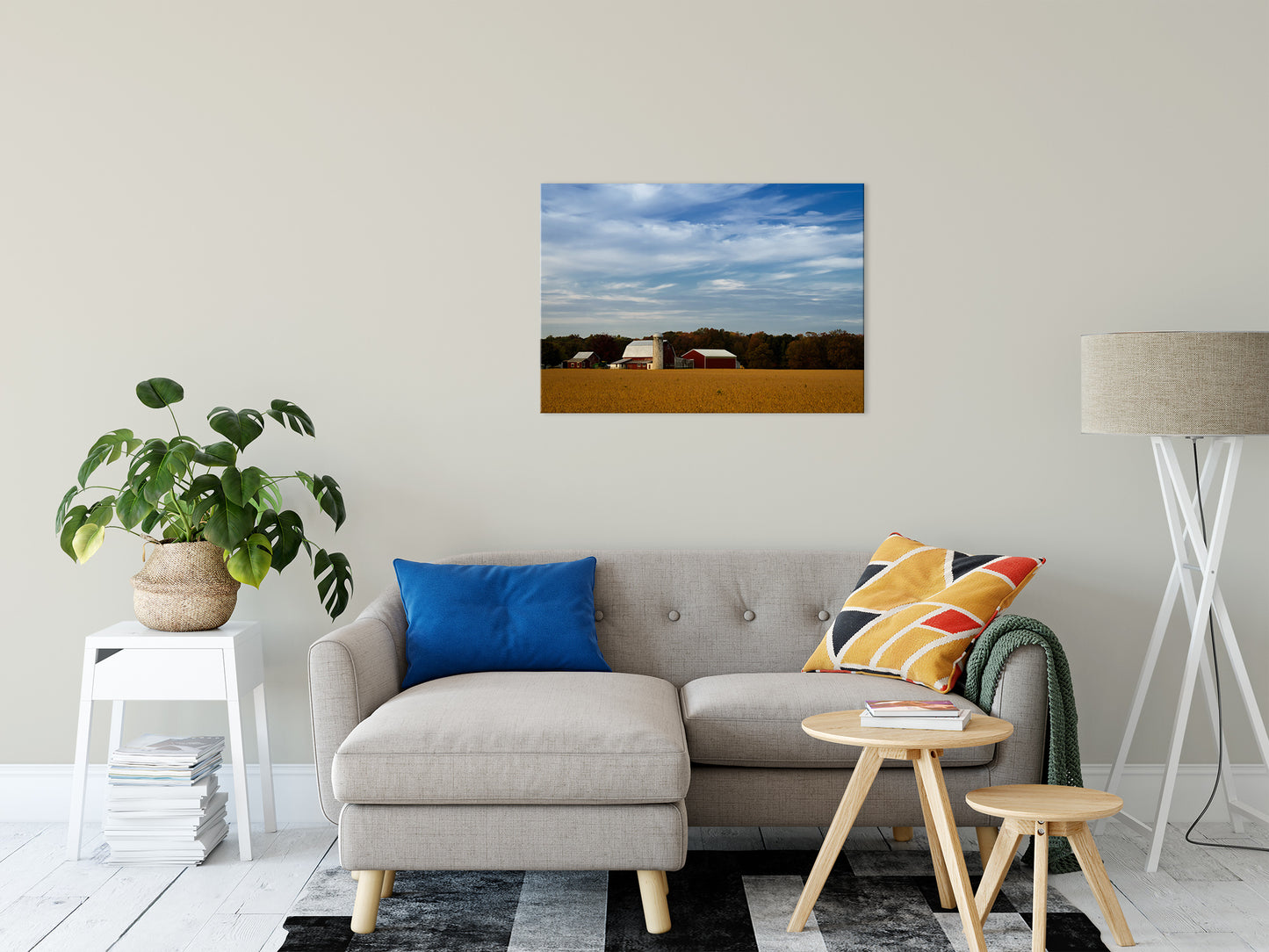 Red Barn in Golden Field Rural Landscape Photo Fine Art Canvas Wall Art Prints 24" x 36" - PIPAFINEART