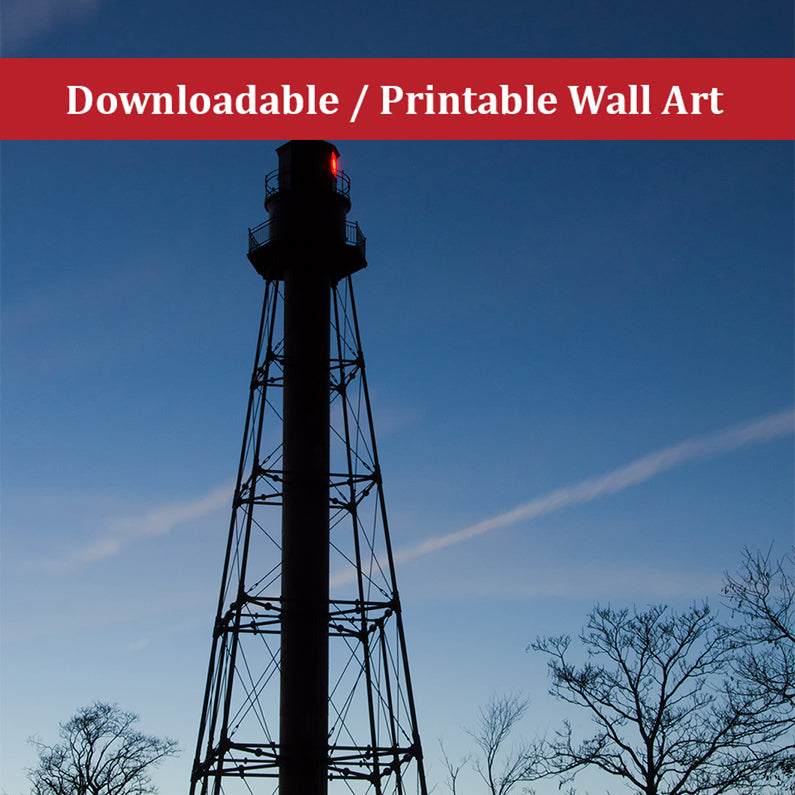 Reedy Point Rear Lighthouse Silhouette Night Coastal Photo DIY Wall Decor Instant Download Print - Printable - PIPAFINEART