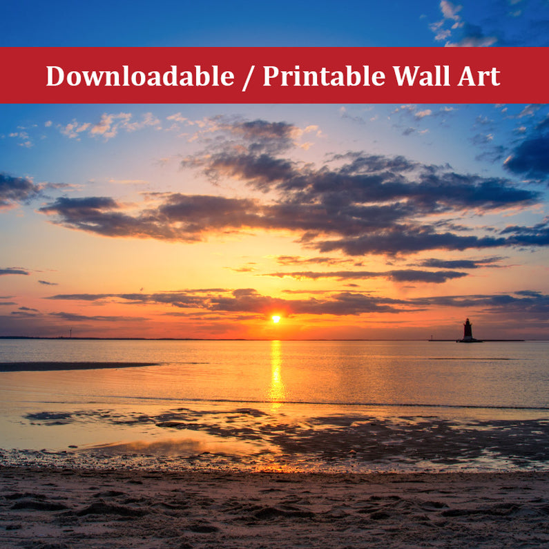Sunset at Breakwater Lighthouse Landscape Photo DIY Wall Decor Instant Download Print - Printable - PIPAFINEART