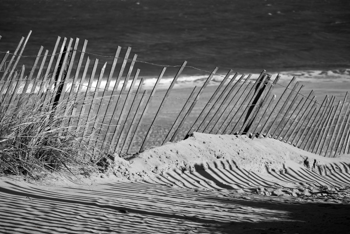 Sandy Beach Fence at the Shore Landscape Fine Art Canvas Wall Art Prints - PIPAFINEART