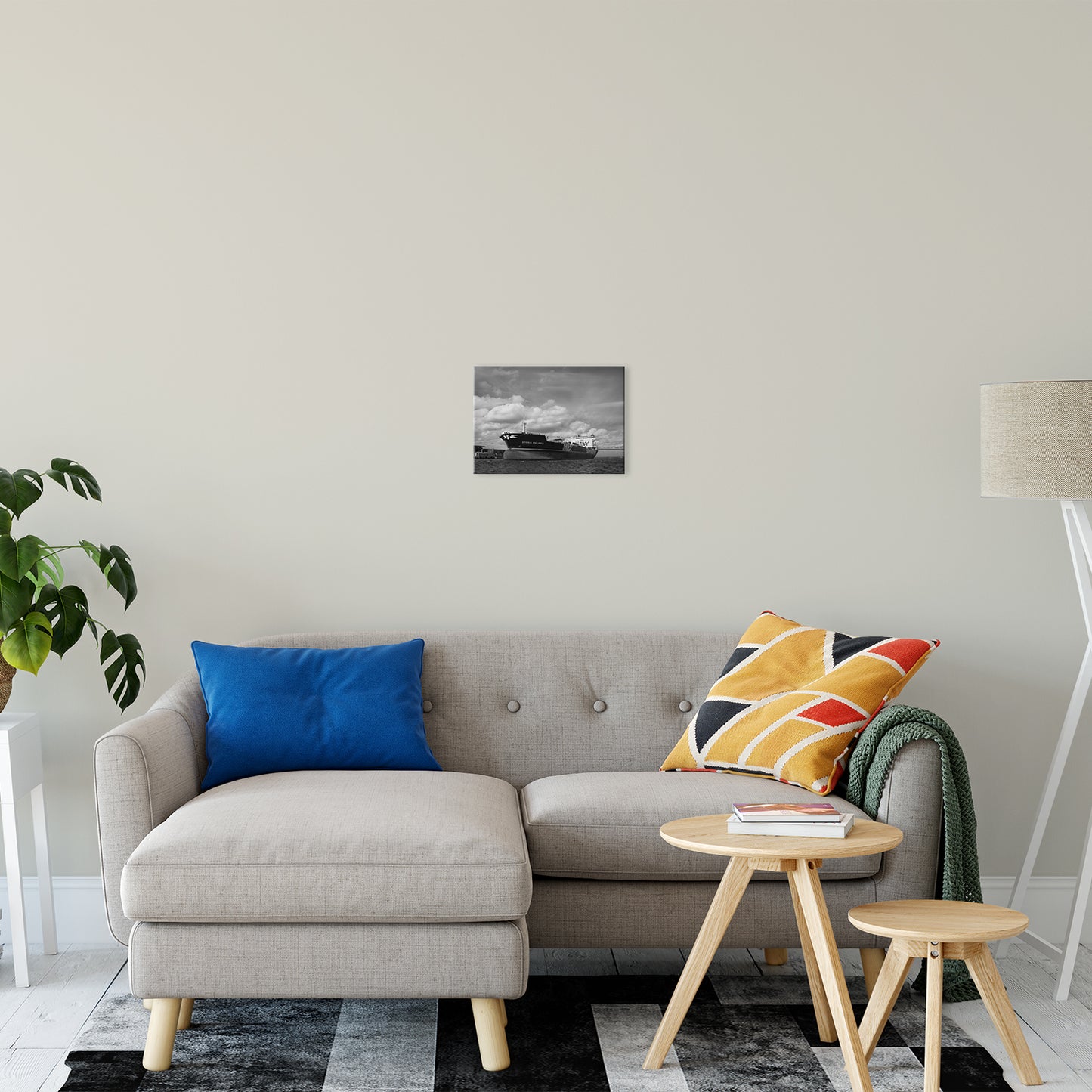 Beach Ocean Canvas Art: Ship On The St. Johns River Coastal Photo Black and White Fine Art Canvas Wall Art Prints