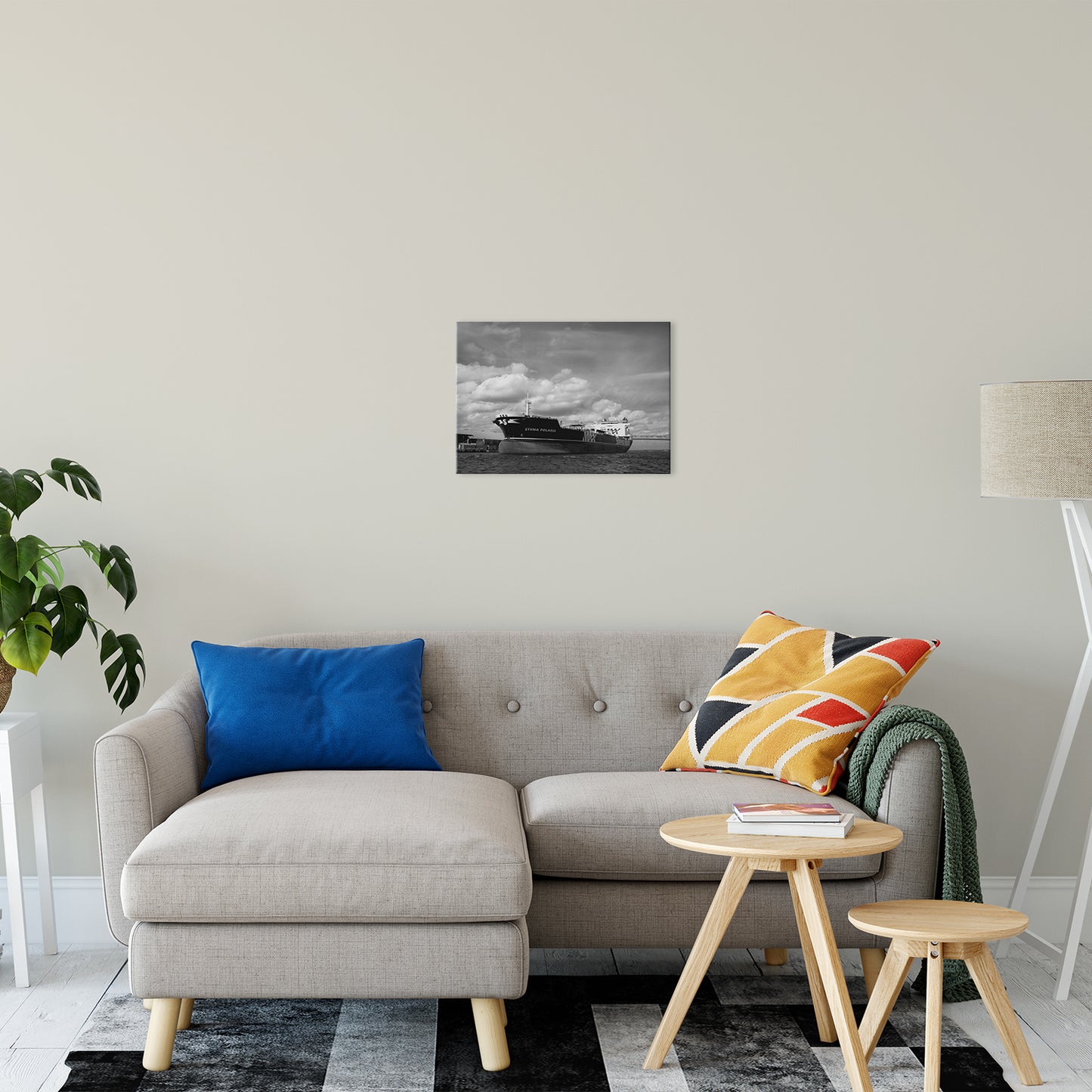 Beach Ocean Wall Decor: Ship On The St. Johns River Coastal Photo Black and White Fine Art Canvas Wall Art Prints
