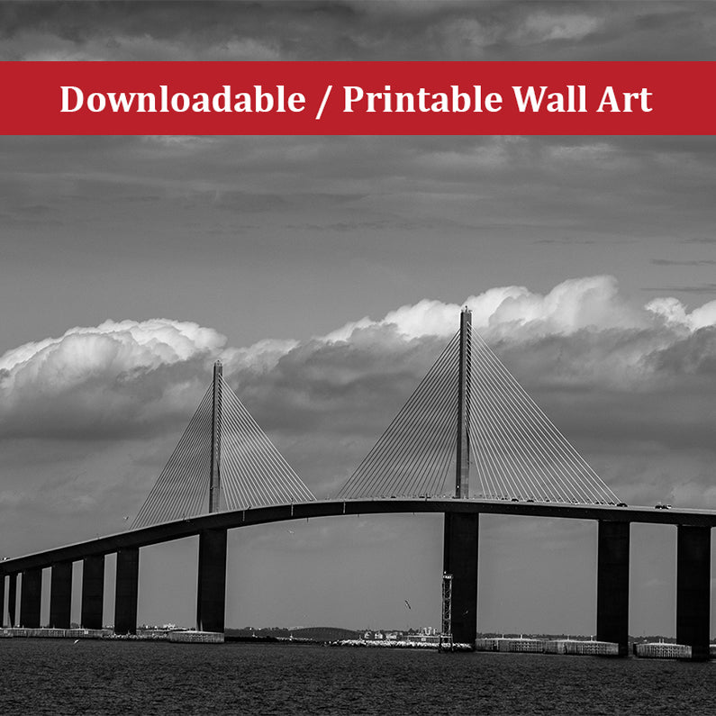 Skyway Bridge Black and White Landscape Photo DIY Wall Decor Instant Download Print - Printable - PIPAFINEART