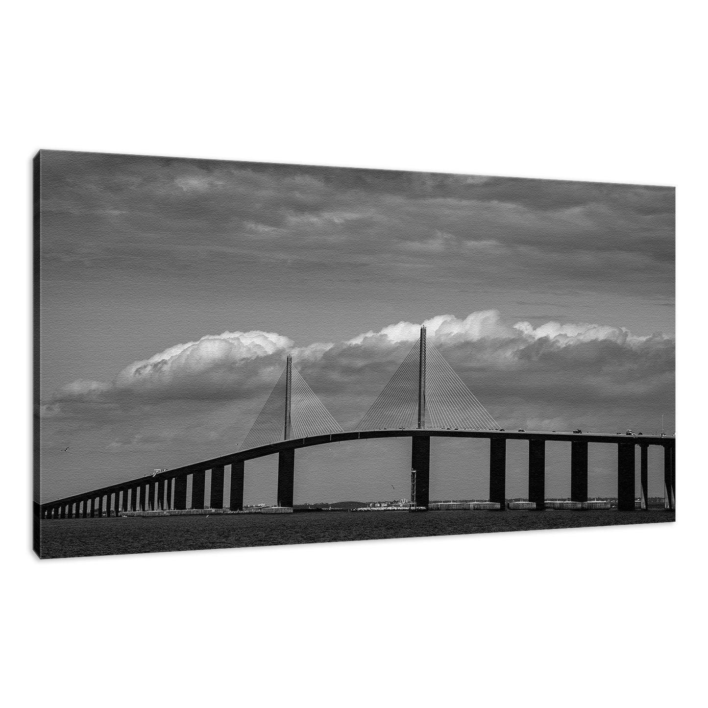 Skyway Bridge Black and White Coastal Landscape Photo Fine Art Canvas Wall Art Prints - PIPAFINEART