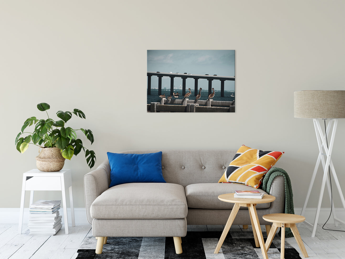 Skyway Bridge & Bob's Pelican Friends Wildlife Photo Fine Art Canvas & Unframed Wall Art Prints 24" x 36" / Canvas Fine Art - PIPAFINEART