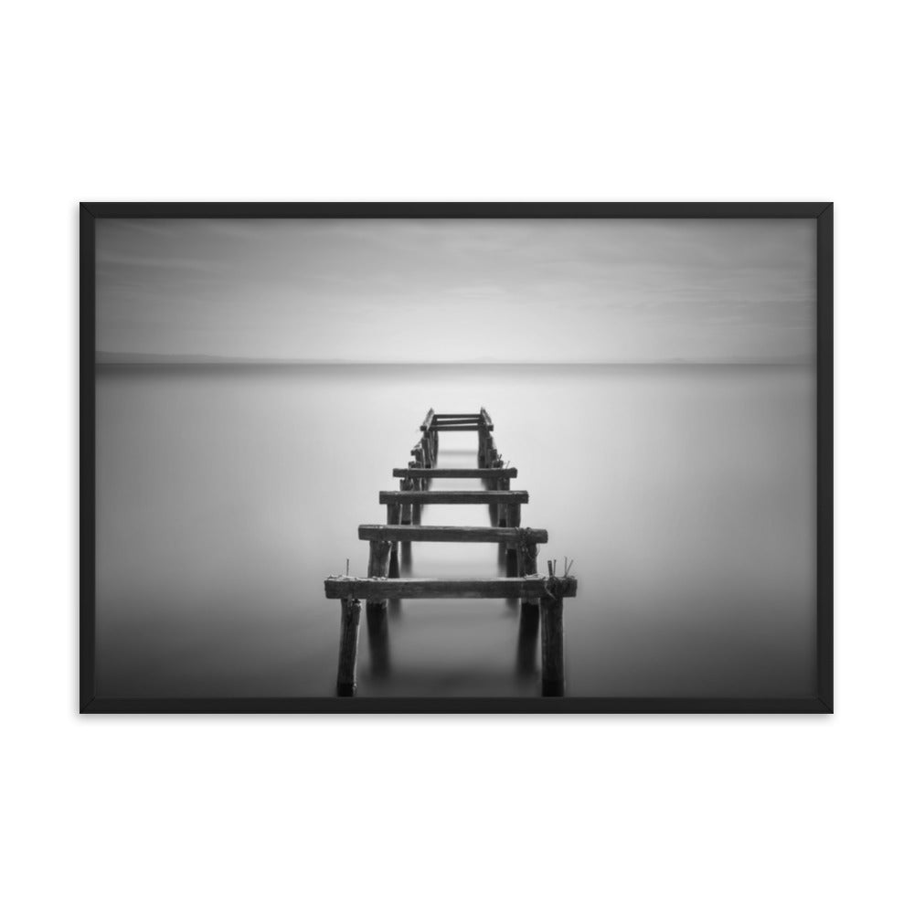 Soft Lake and Abandoned Pier Black and White Framed Wall Art Prints