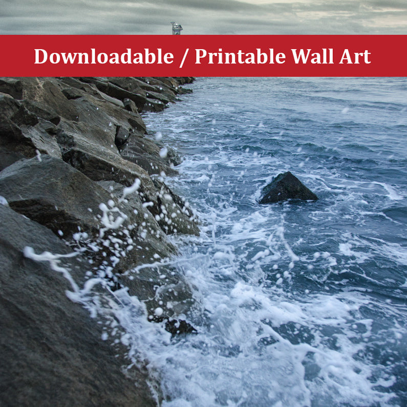 Splashing on the Jetty Landscape Photo DIY Wall Decor Instant Download Print - Printable - PIPAFINEART
