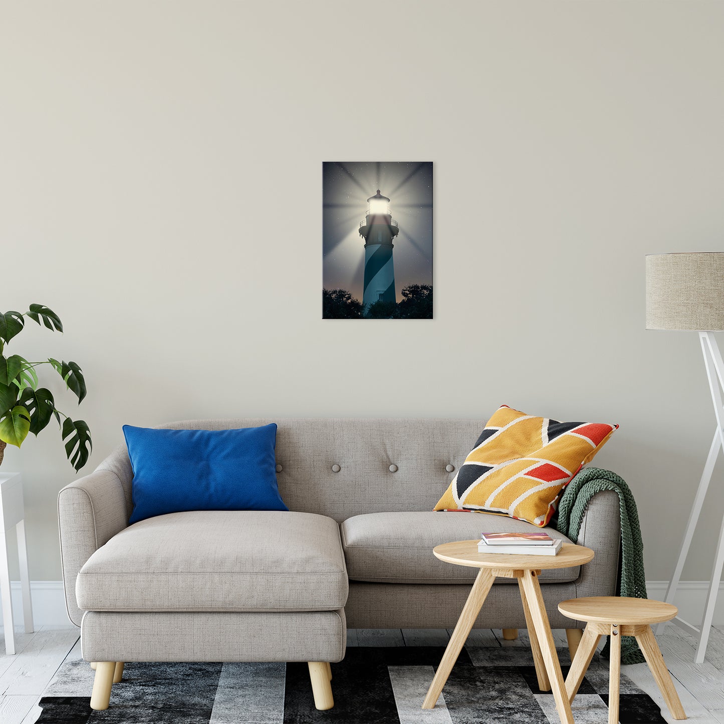 Coastal Blue Wall Art: St. Augustine Lighthouse Night Light Photo Fine Art Canvas Wall Art Print